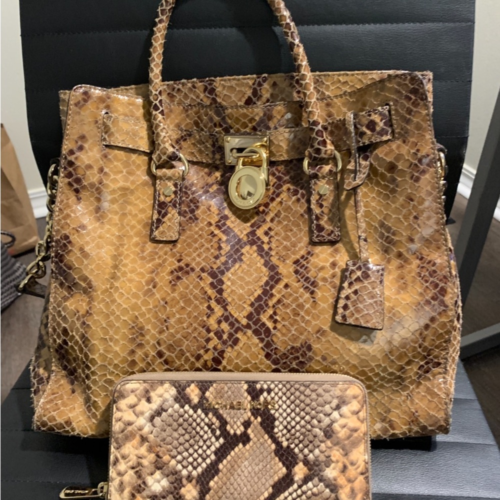 MICHAEL Michael Kors Brown and Tan Satchel with Gold Hardware
